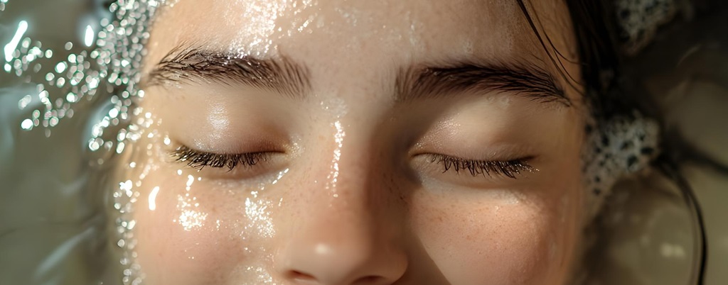 une jeune femme avec le visage mouillée